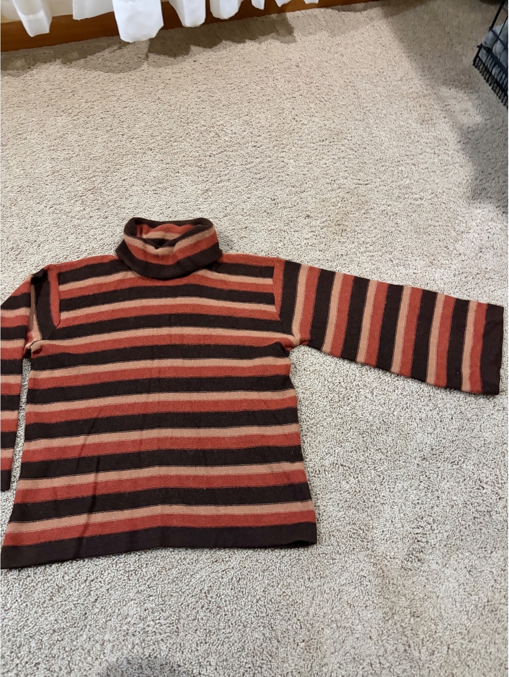 Vintage 70s Pierre Cardin Alpaca Blend Striped Turtleneck Sweater Retro Brown M